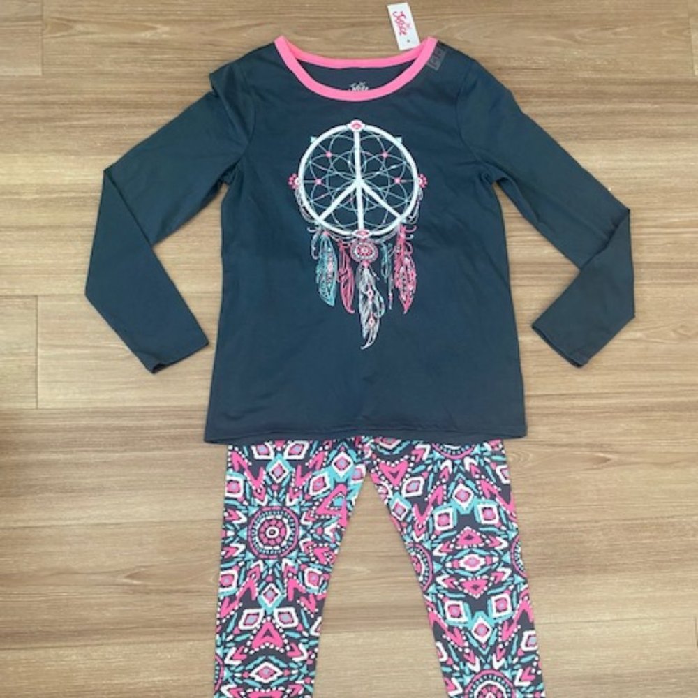 JUSTICE GIRLS BRAND NEW 2 PIECE LONG SLEEVE SHIRT AND FULL LENGTH LEGGINGS